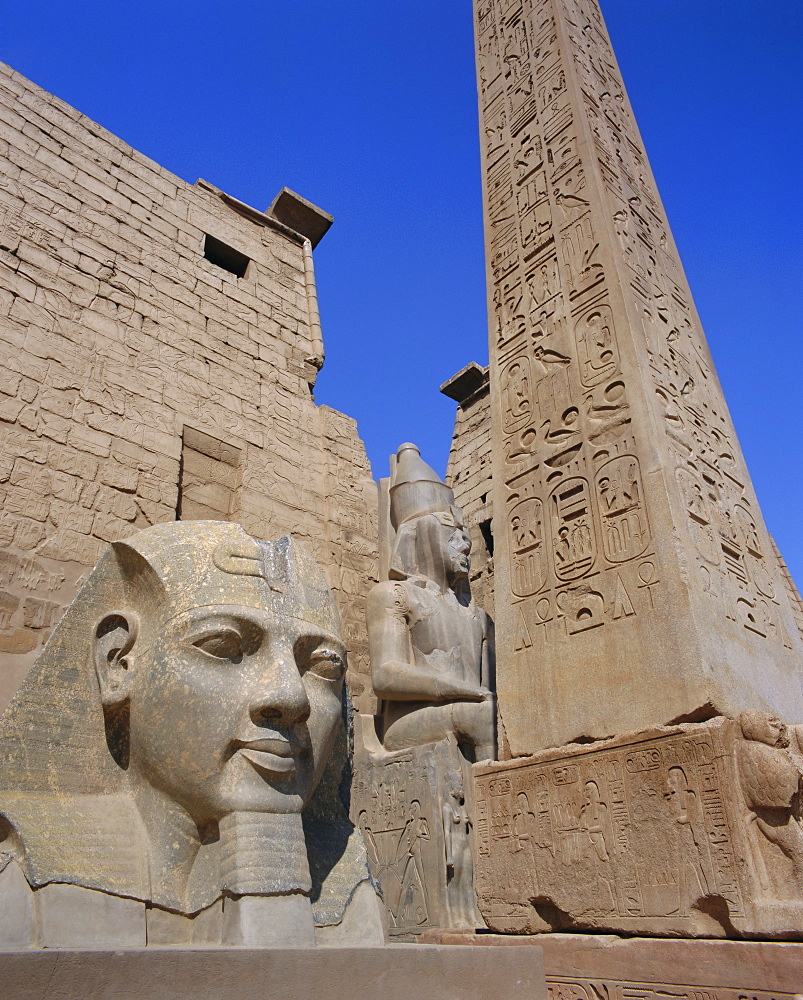 Statue of Ramses II and Obelisk, Luxor Temple, Luxor, Egypt, North Africa