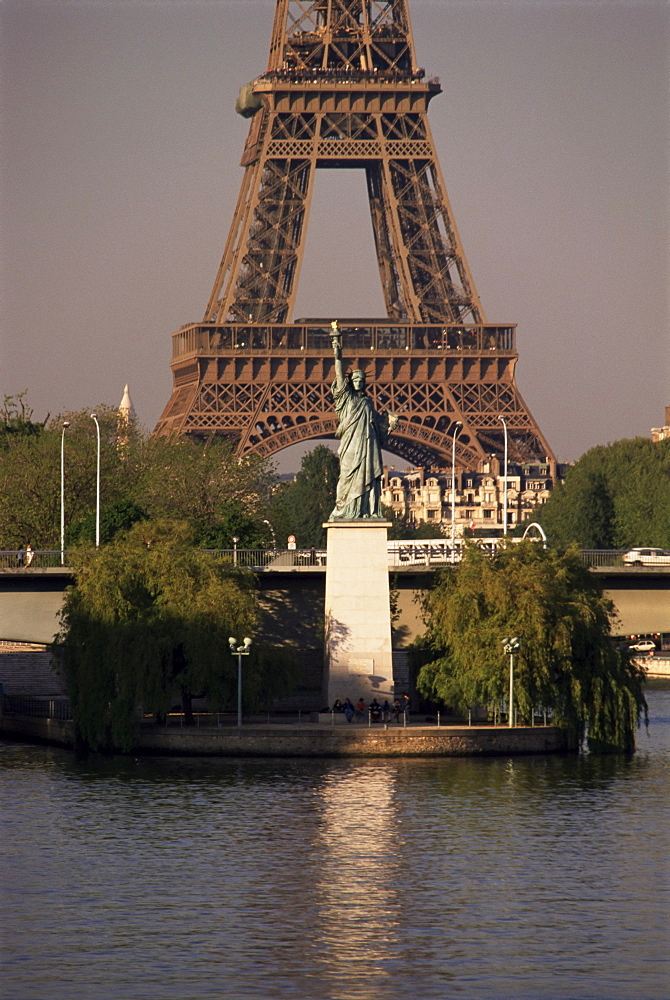 Statue of Liberty and the Eiffel Tower, Paris, France, Europe