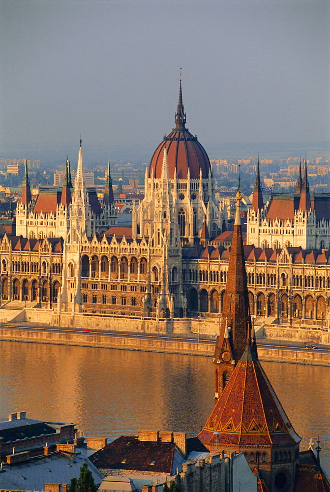 Parliament building and the Danube River from the Castle district, Budapest, Hungary, Europe