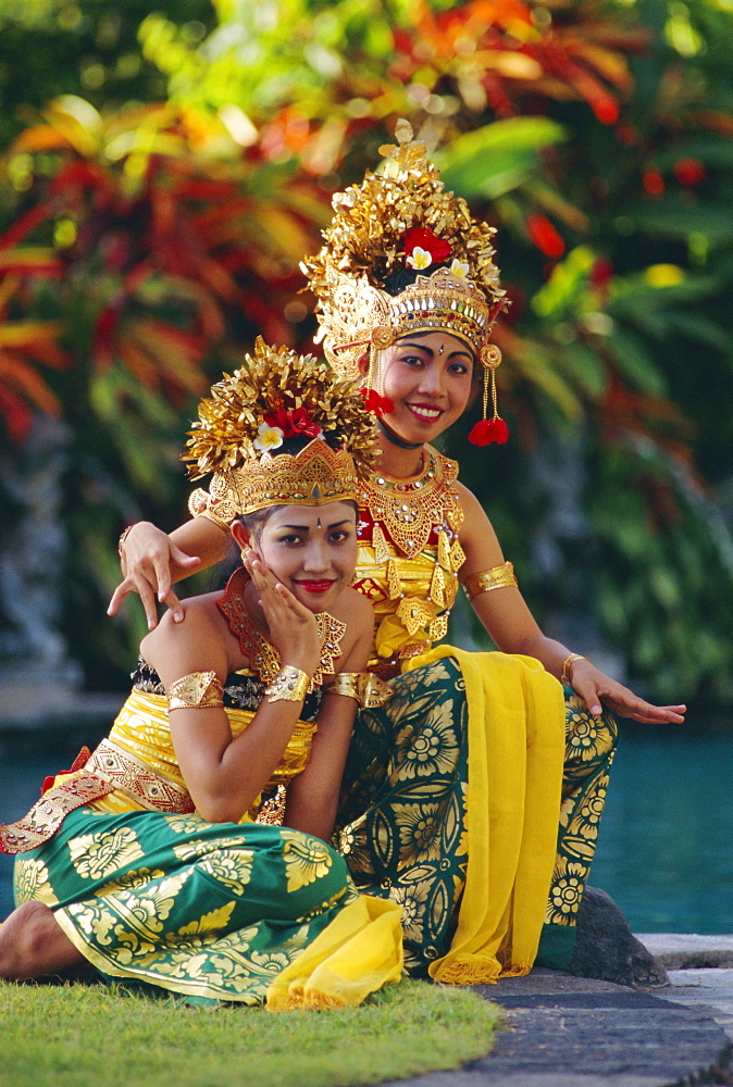 Portrait of two Legong dancers, Bali, Indonesia