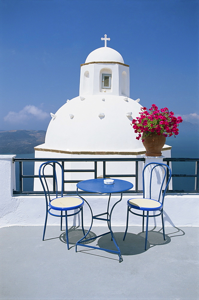 Greek Orthodox church in Fira, on Santorini, Cyclades, Greek Islands, Greece, Europe