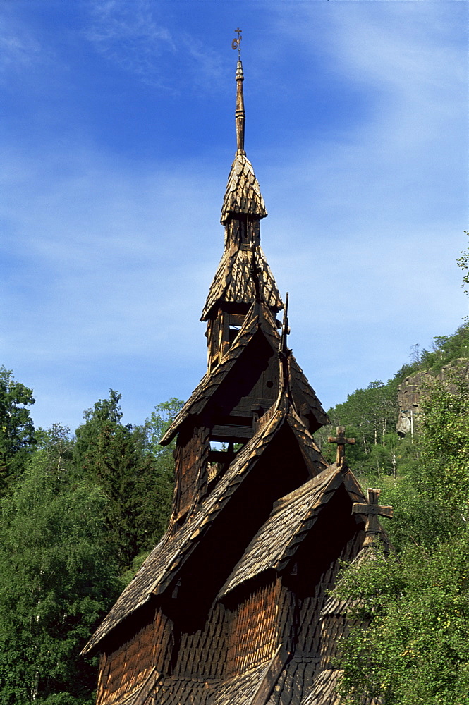 The best preserved 12th century stave church in Norway, Borgund, Western Fjords, Norway, Scandinavia, Europe