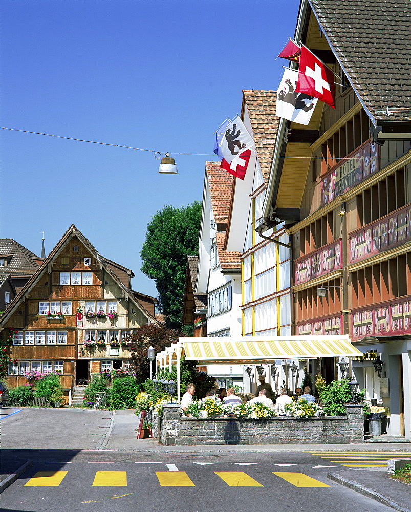 Painted facades on Hauptgasse, Appenzell, Appenzellerland, Switzerland, Europe