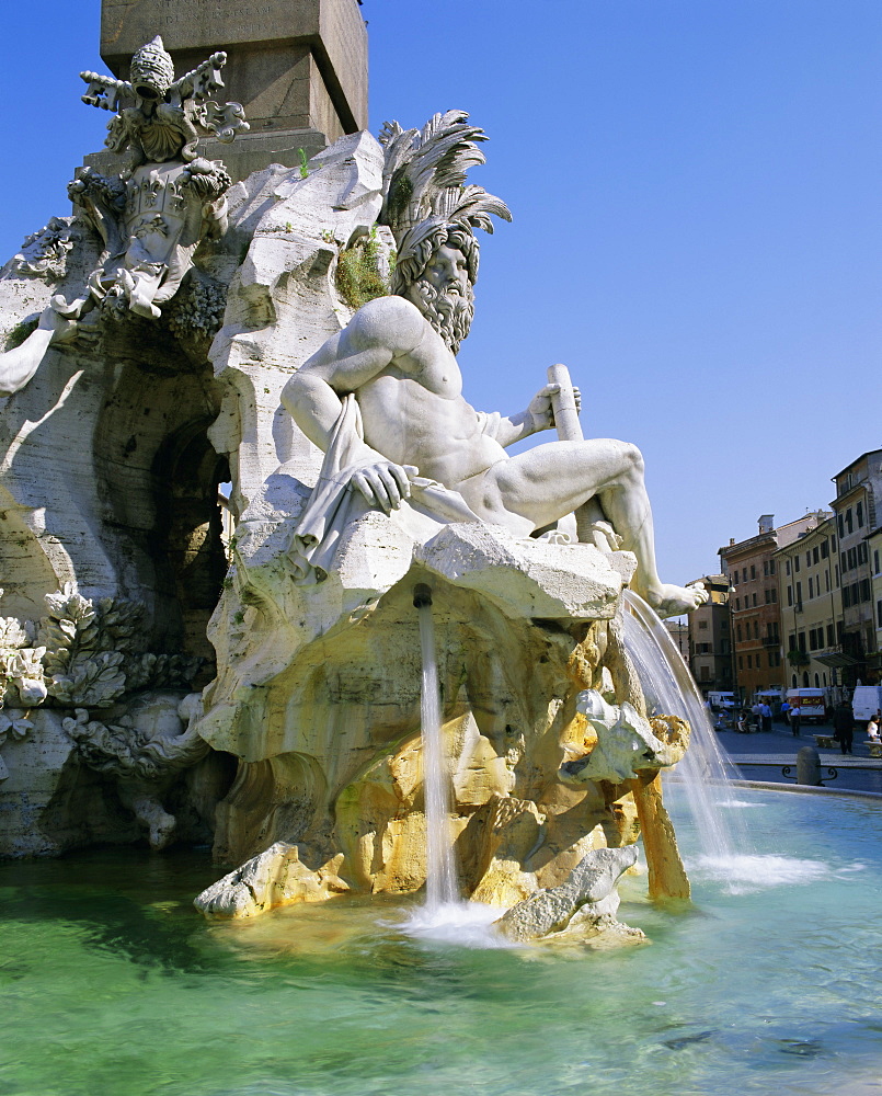 Fontana dei Quattro Fiumi (Four Rivers Fountain), Piazza Navona, Rome, Lazio, Italy, Europe