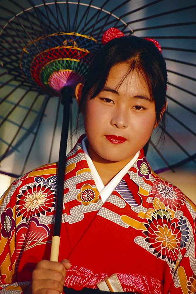 Young Japanese girl in kimono, Japan