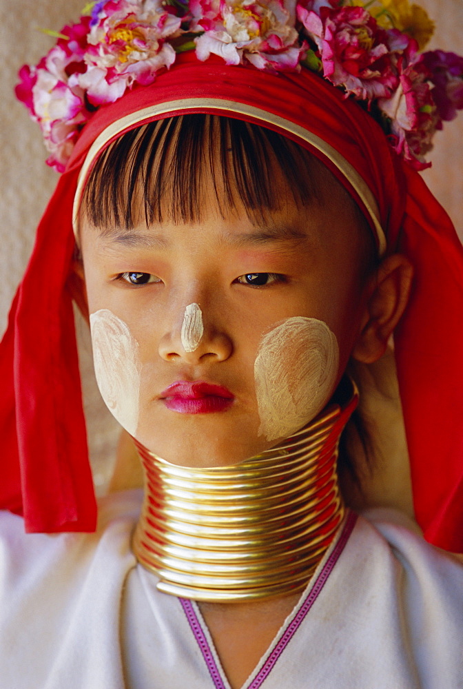 Portrait of a 'Long necked' Padaung tribe girl, Mae Hong Son Province, northern Thailand, Asia