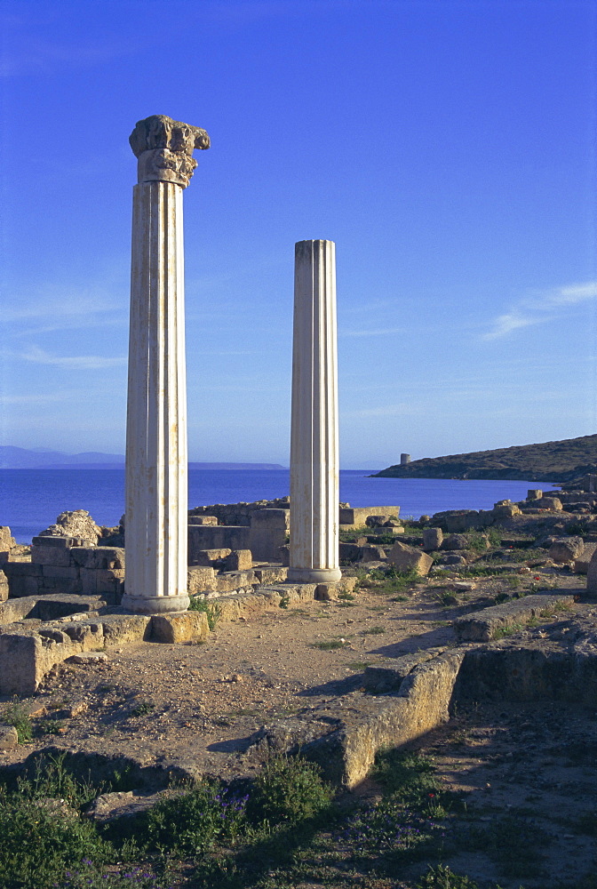 Punic/Roman ruins of city founded by Phoenicians in 730 BC, Tharros, Sardinia, Italy, Europe