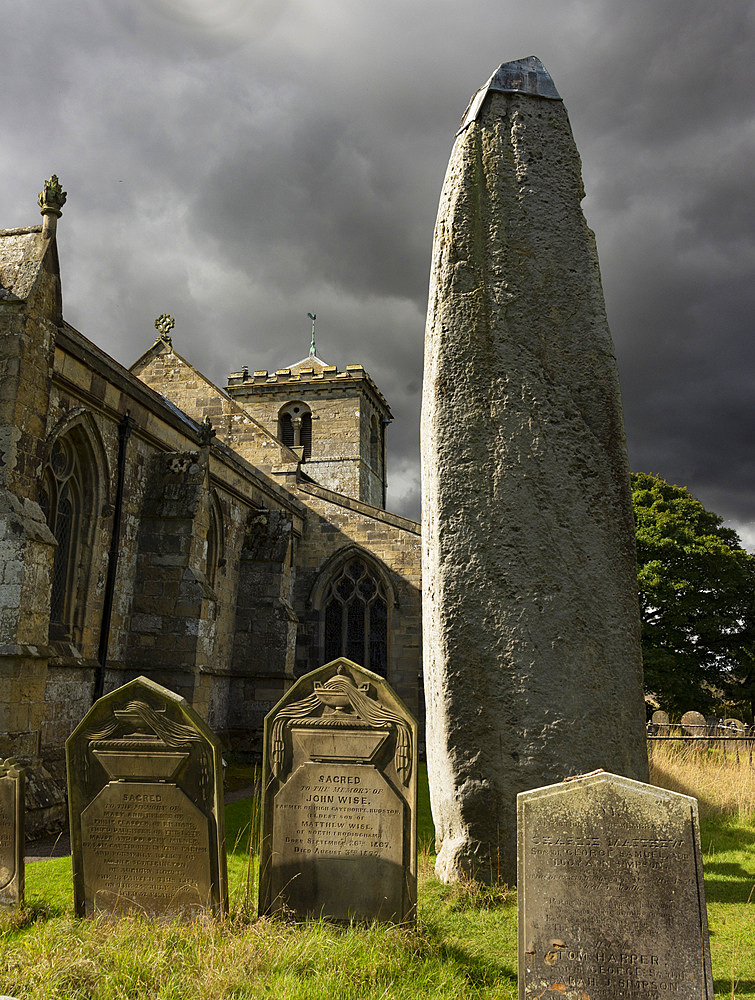 Rudston Monolith, tallest standing stone in Britain, Rudston, Bridlington, Yorkshire, England, United Kingdom, Europe