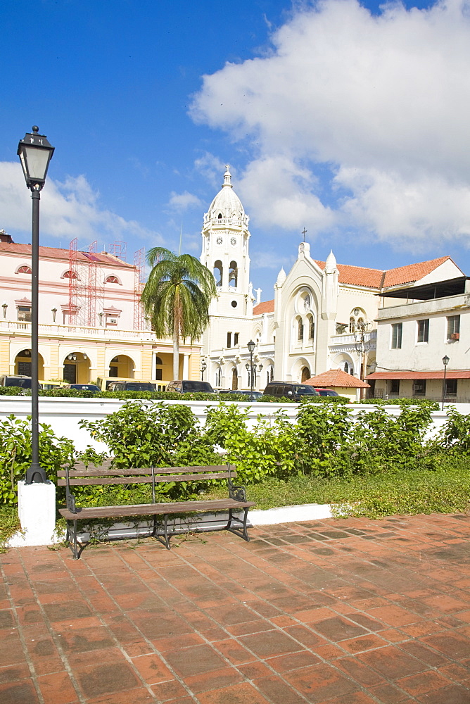 Palacio de Gobiewrno y Justicia, National Theatre and San Francisco de Asis Church (Iglesia de San Francisco De Asis), Casco Viejo, Panama City, Panama, Central America