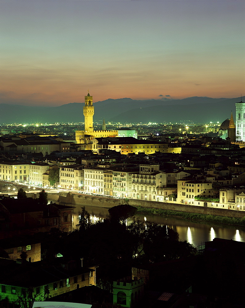 City skyline at night, Florence, Tuscany, Italy, Europe