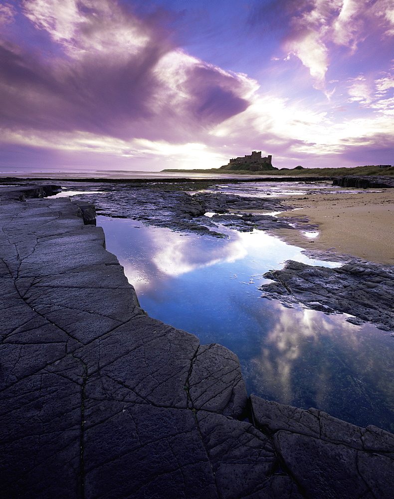 Bamburgh Castle at dawn, Northumberland, England, United Kingdom, Europe