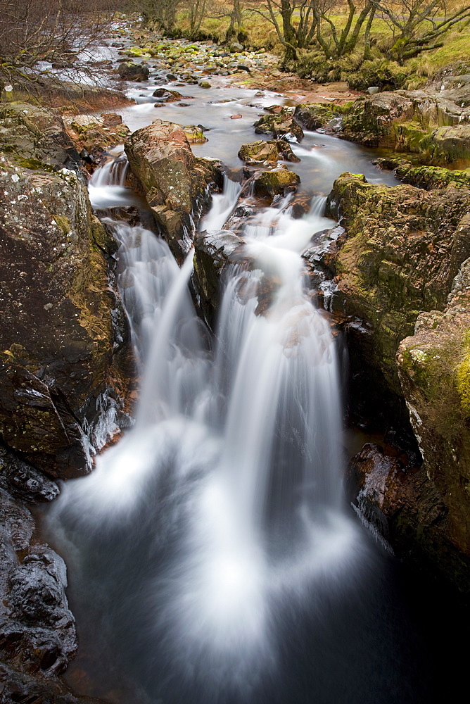 Waterfall at Lower Falls, Glen Nevis, near Fort William, Highland, Scotland, United Kingdom, Europe