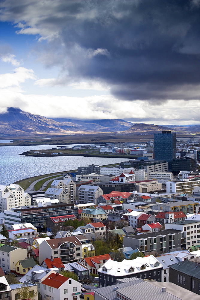 View over Reykjavik from Hallgrimskirkja Church, Reykjavik, Iceland, Polar Regions