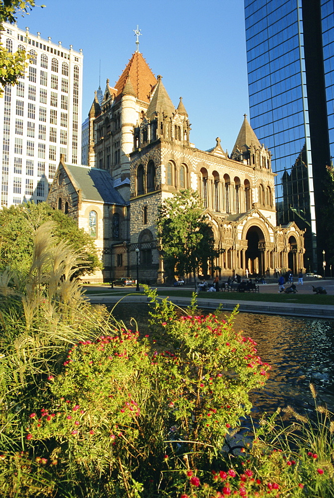 Trinity church and Hancock Tower, Boston, Massachusetts, New England, USA, North America