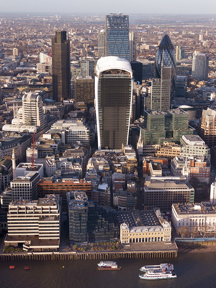 Aerial London Cityscape dominated by Walkie Talkie tower, London, England, United Kingdom, Europe