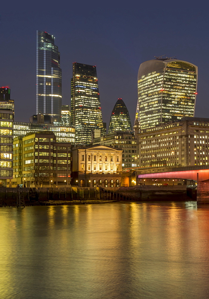 Cityscape with complete 22 Bishopsgate Tower and London Bridge dusk, London, England, United Kingdom, Europe