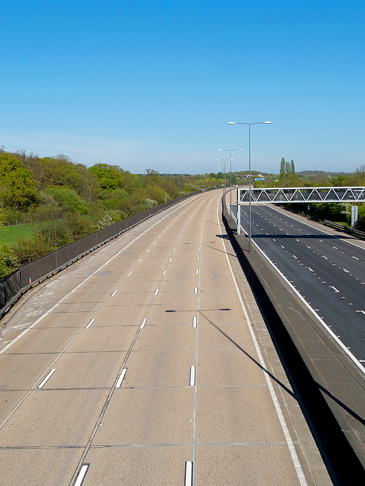 Empty A3 motorway in time of Covid lockdown, Surrey, England, United Kingdom, Europe