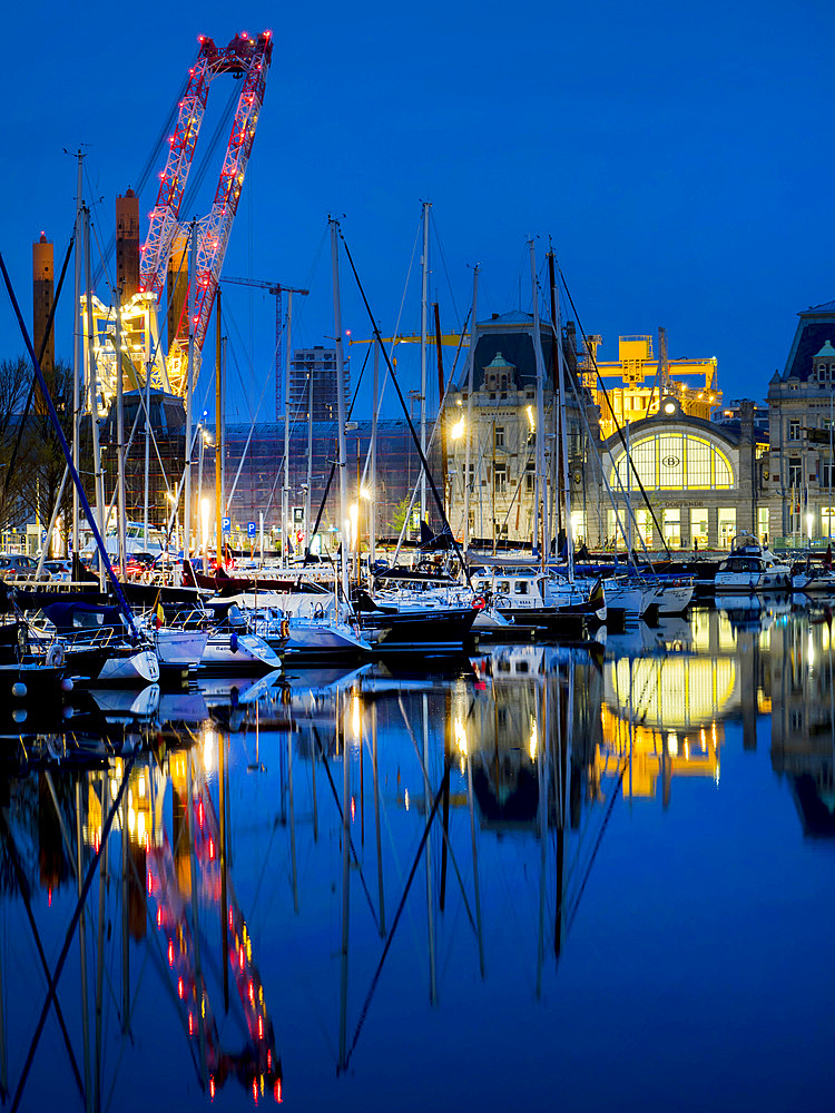 Railway station dusk, Ostend, Belgium, Europe