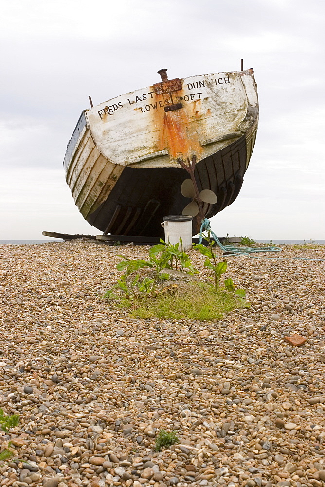 Fishing boat on Orford beach, Suffolk coast, England, United Kingdom, Europe