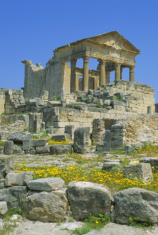 The Capitol and Roman ruins, Dougga, Tunisia, North Africa, Africa