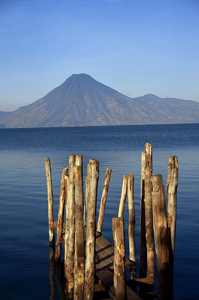 Lake Atitlan and volcano, Atitlan, Guatemala, Central America