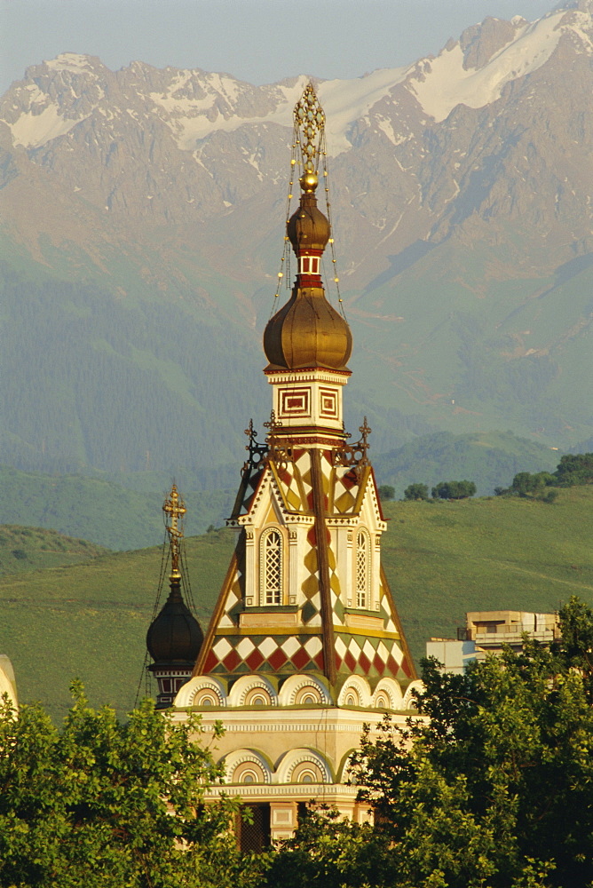 The Zenkov Cathedral built with wood, but no nails, in 1904, at Almaty, Kazakhstan, Central Asia