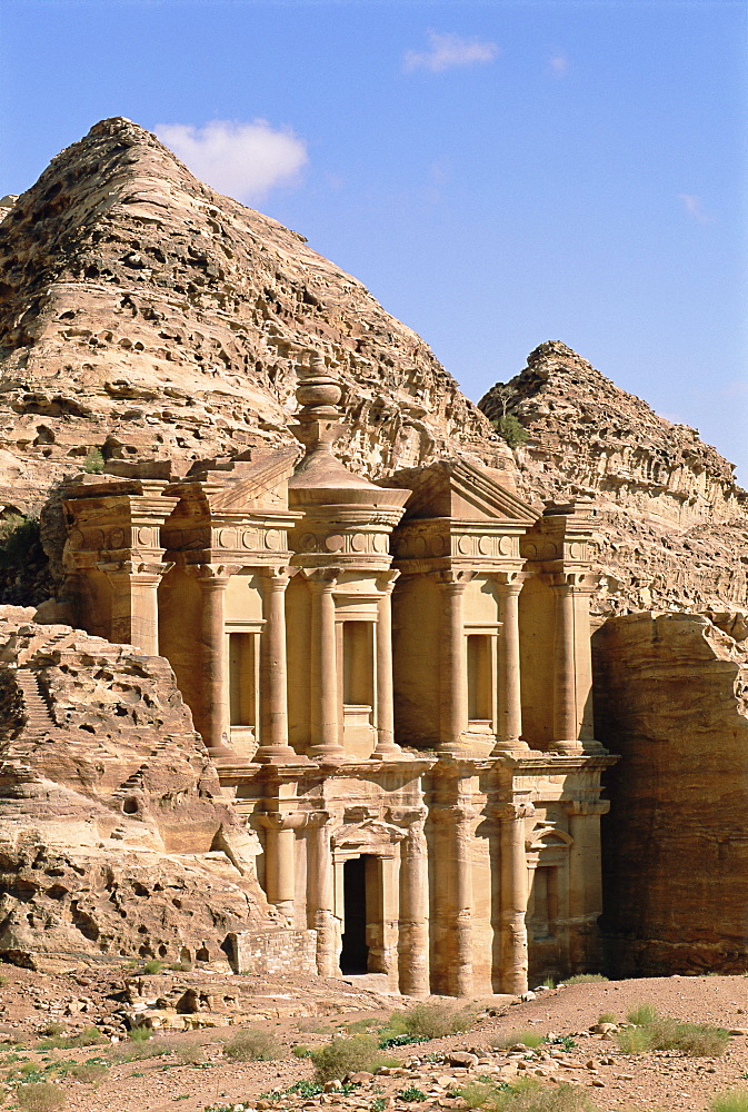 Rock-cut facade of the Monastery (El Deir), Nabatean archaeological site, Petra, UNESCO World Heritage Site, Jordan, Middle East