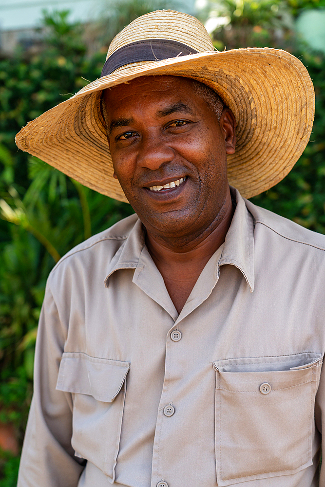 Tobacco plantation worker in straw hat, Vinales, Cuba (Model Release)