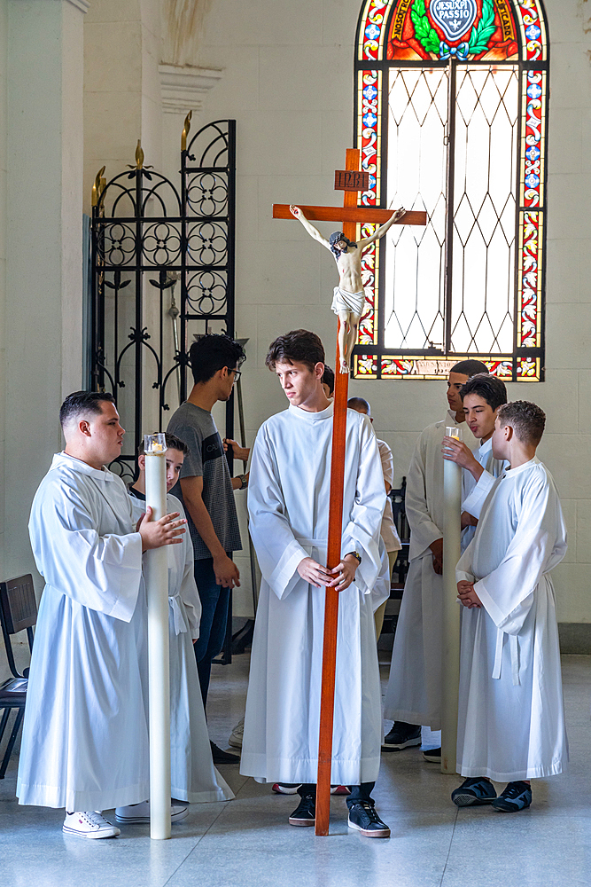 Waiting to lead the procession of the Bishop of Santa Clara at his Sunday service, Santa Clara, Cuba