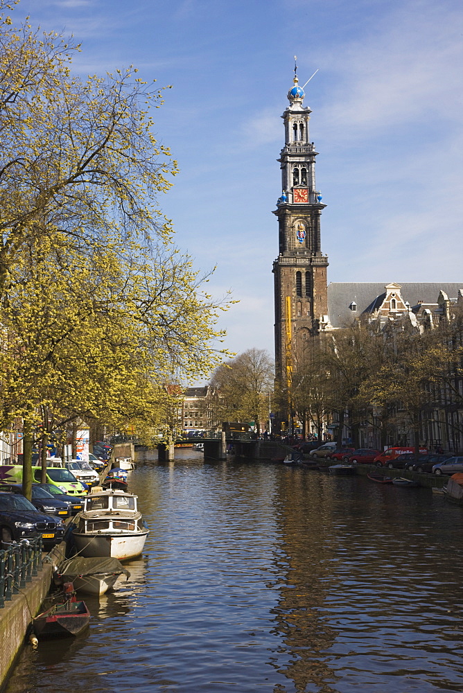 Westerkerk church and the Prinsengracht canal, Amsterdam, Netherlands, Europe