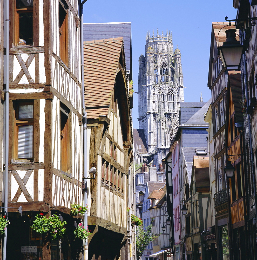 Old houses and St. Ouen Church, Rouen, Seine Maritime, Haute Normandie (Normandy), France, Europe