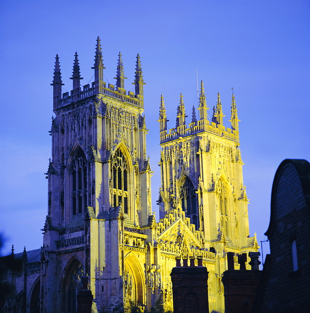 York Minster floodlit, York, Yorkshire, England, UK, Europe