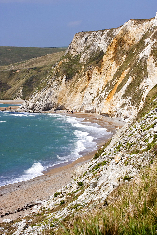 Steep cliffs and beach, St. Oswald's Bay, Dorset, England, United Kingdom, Europe