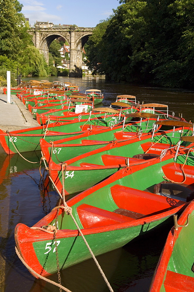 Rowing boats for hire on the River Nidd at Knaresborough, Yorkshire, England, United Kingdom, Europe