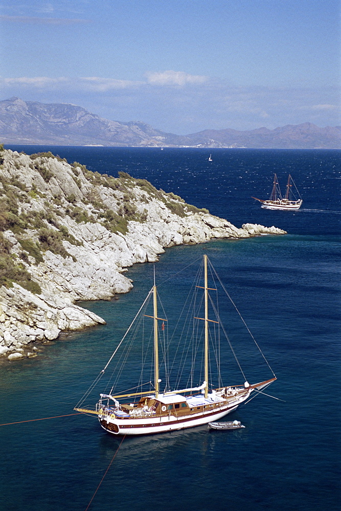 Gulets moored off the Blue Coast, Turkey, Anatolia, Asia Minor, Eurasia