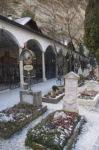 Graves in graveyard behind St Peter's Church, Salzburg, Austria