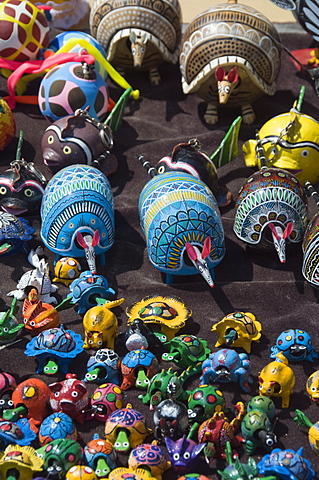 Colourful wooden animals for sale in Guanajuato, Guanajuato State, Mexico, North America