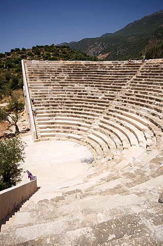 The Amphitheatre at Kas, the only Anatolian theatre to face the sea, Kas, Antalya Province, Anatolia, Turkey, Asia Minor, Eurasia