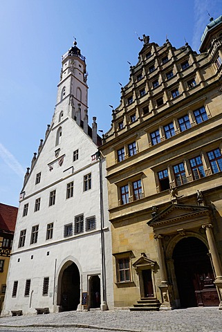 The double town hall in Rothenburg ob der Tauber, Romantic Road, Franconia, Bavaria, Germany, Europe