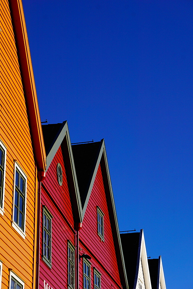 Traditional wooden Hanseatic merchants buildings of the Bryggen, UNESCO World Heritage Site, Bergen, Hordaland, Norway, Scandinavia, Europe