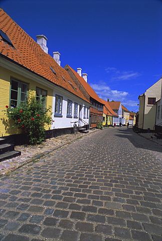 Street of colourful houses, Aeroskobing, island of Aero, Denmark, Scandinavia, Europe