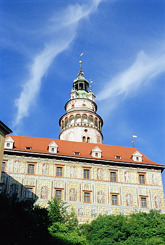 Hradek (Little Castle) with distinctive tower, Cesky Krumlov, UNESCO World Heritage Site, Czech Republic, Europe