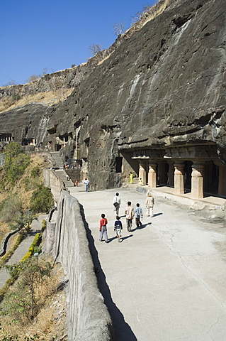 Ajanta Cave complex, Buddhist Temples carved into solid rock dating from the 5th Century BC, Ajanta, Maharastra, India