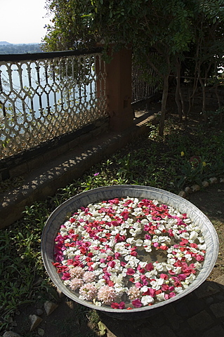 Ahilya Fort now a heritage hotel on the banks of the Narmada River, Maheshwar, Madhya Pradesh, India