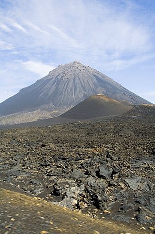 The volcano of Pico de Fogo in the background, Fogo (Fire), Cape Verde Islands, Africa