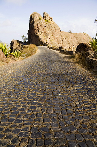 Cobblestone road on way to Ribiera Grande from Porto Novo, Santo Antao, Cape Verde Islands, Africa