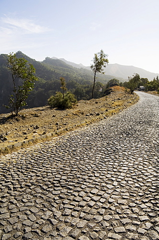 Cobblestone road on way to Ribiera Grande from Porto Novo, Santo Antao, Cape Verde Islands, Africa