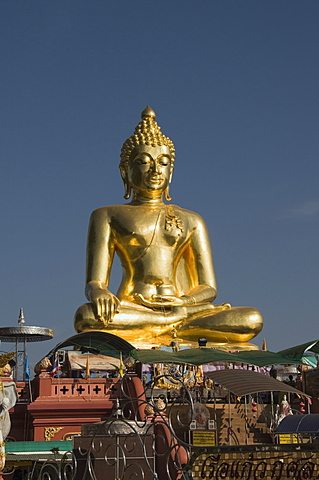 Huge golden Buddha on the banks of the Mekong River at Sop Ruak, Thailand, Southeast Asia, Asia