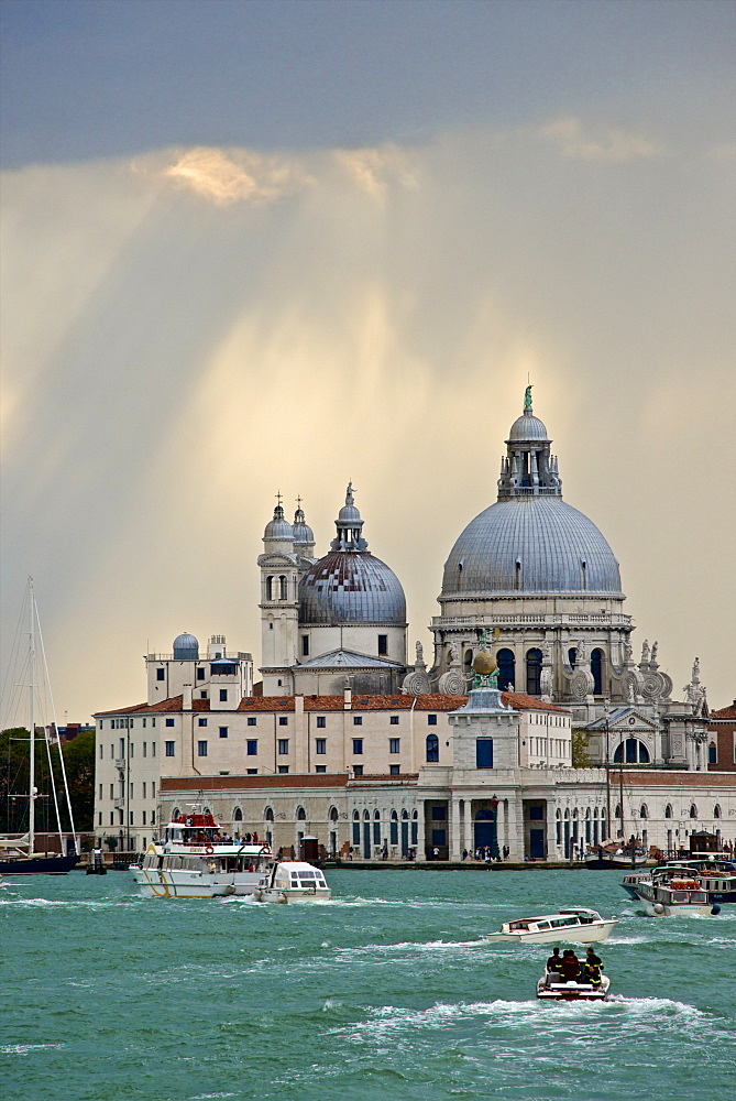 Punta della Dogana, and Santa Maria della Salute church behind, Venice, UNESCO World Heritage Site, Veneto, Italy, Europe