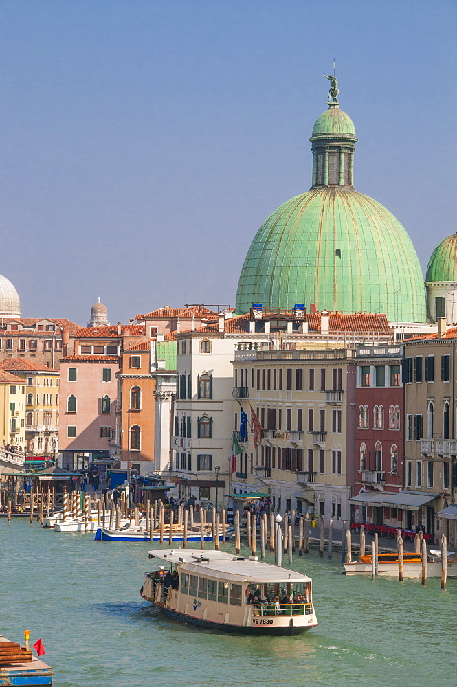 Vaporetto on the Grand Canal and church dome, Venice, UNESCO World Heritage Site, Veneto, Italy, Europe